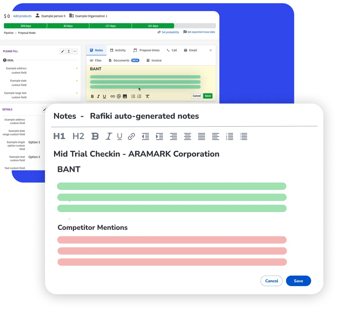 topic based meeting notes pushed to CRM